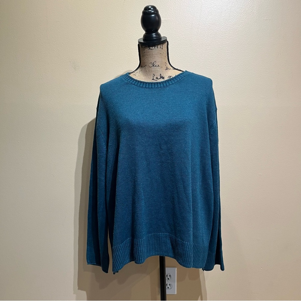 NWT Ella Moss Women’s Green Teal Crewneck Sweater Pullover Top